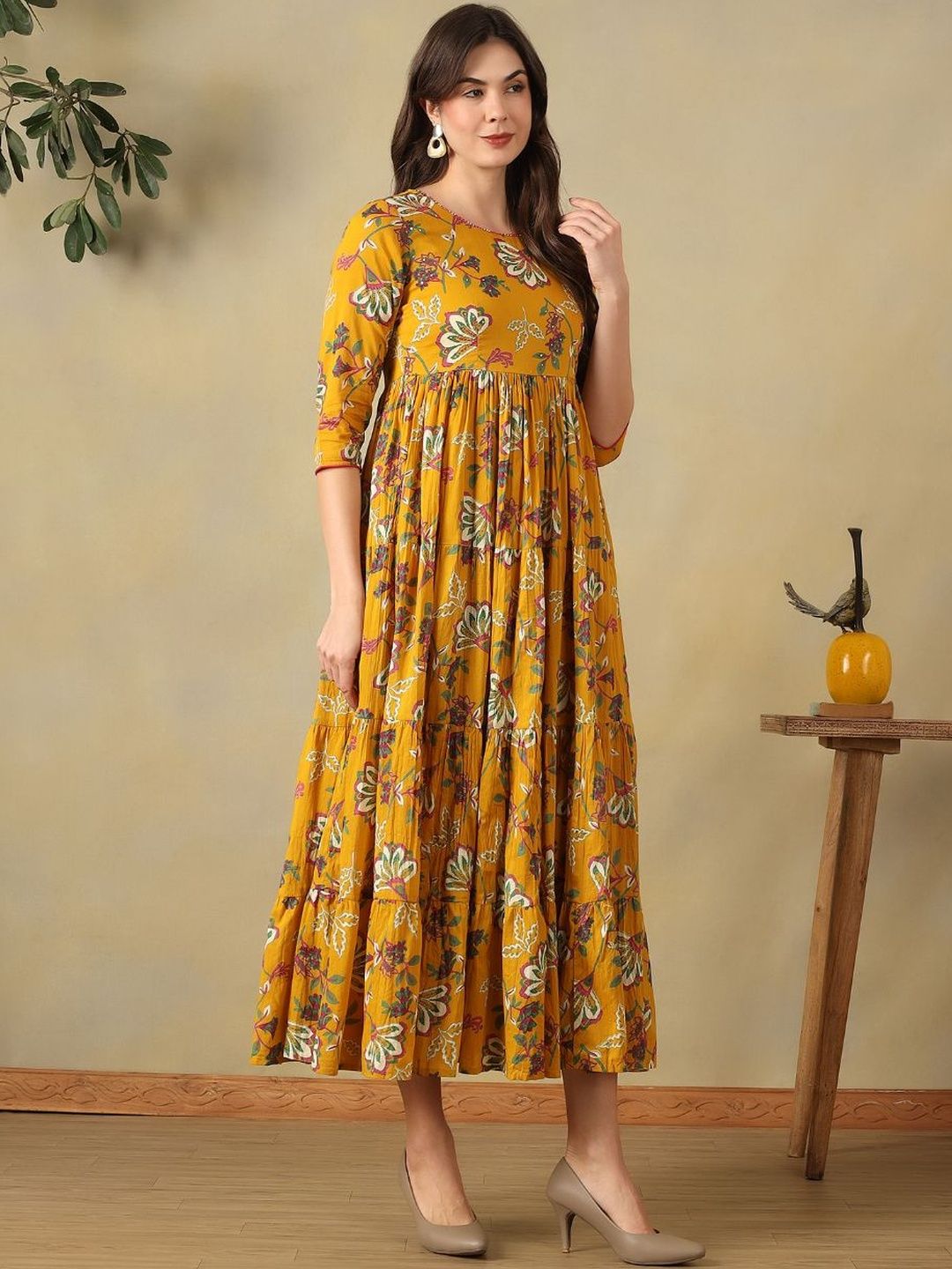 Mamicha Floral Print A-Line Midi Dress