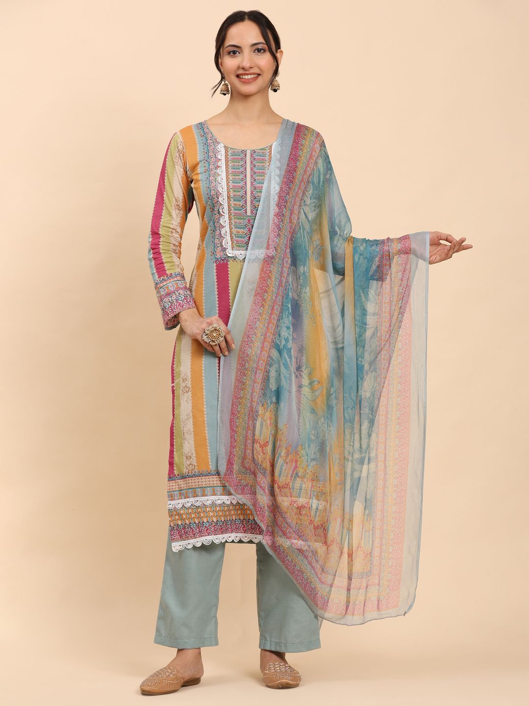 Mamicha Striped Cotton Straight Kurta