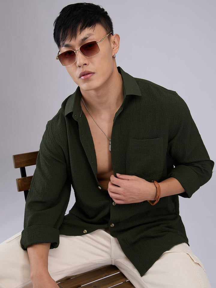 VASTRADO Men Classic Textured Slim Fit Casual Shirt