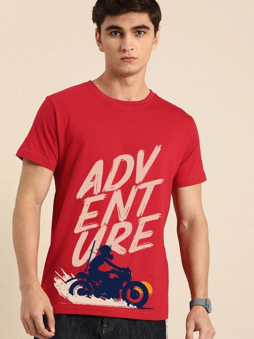 Bewakoof Men Red Typography Printed Pure Cotton T-shirt