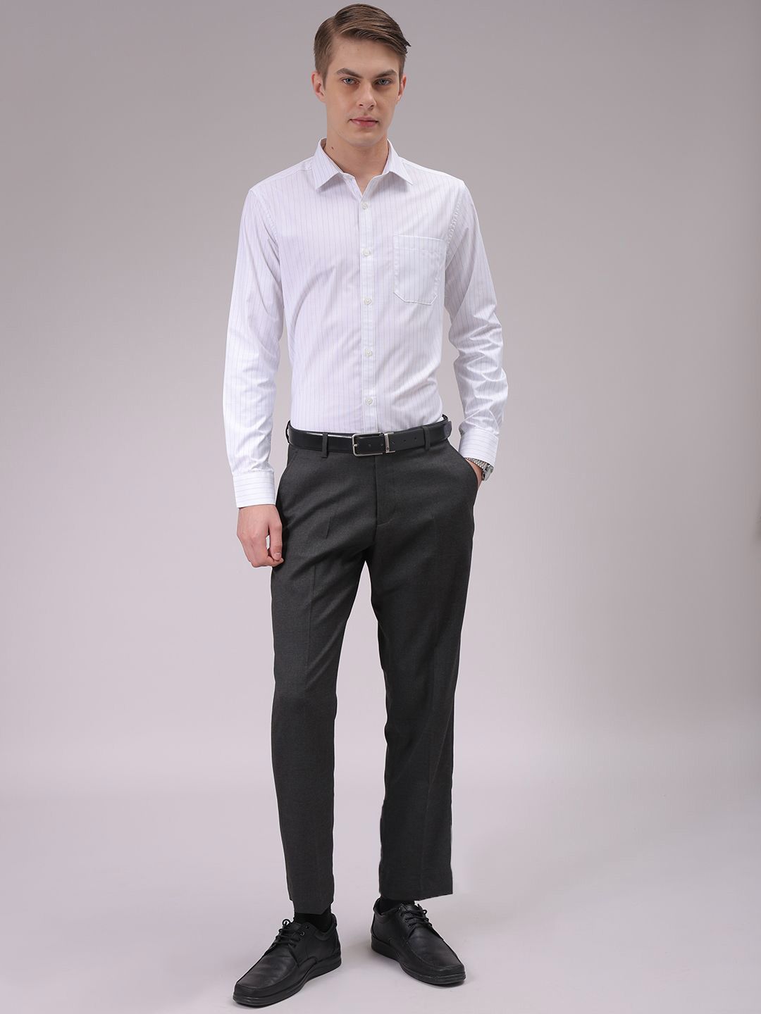 The Indian Garage Co. X Luxe Men Cutaway Collar Vertical Striped Slim Fit Formal Shirt