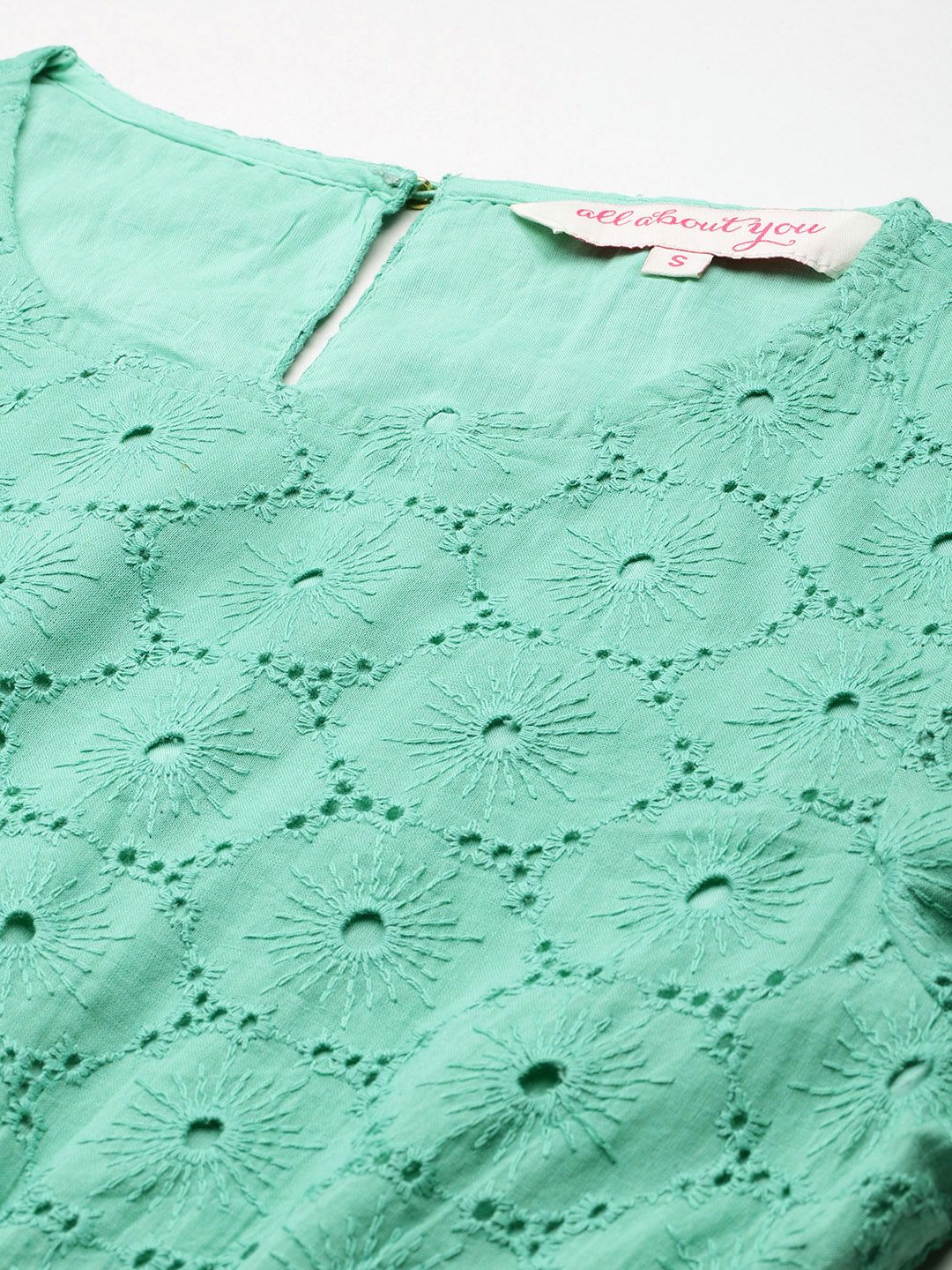 all about you Schiffli Detail Pure Cotton Fit & Flare Mini Dress