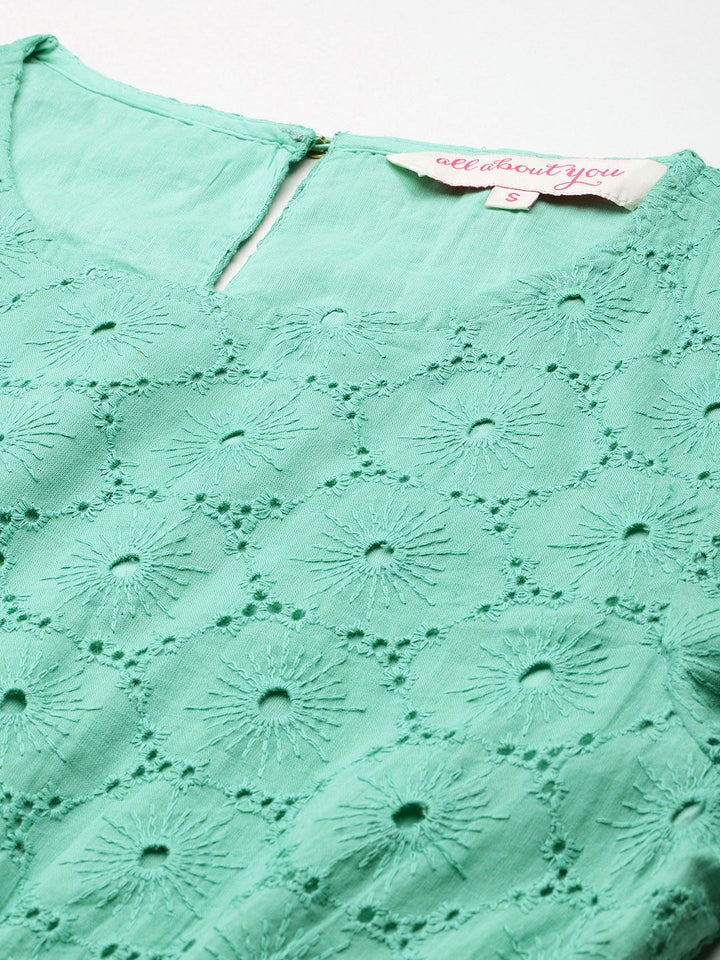 all about you Schiffli Detail Pure Cotton Fit & Flare Mini Dress