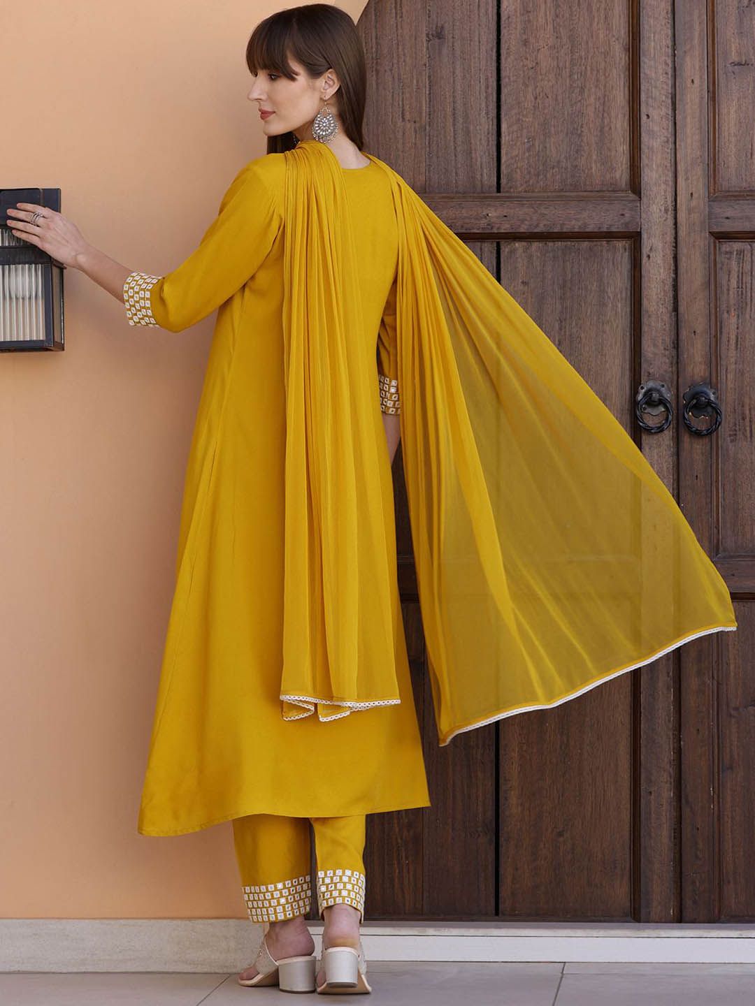 KALINI Women Embroidered Regular Thread Work Kurta with Trousers & Dupatta