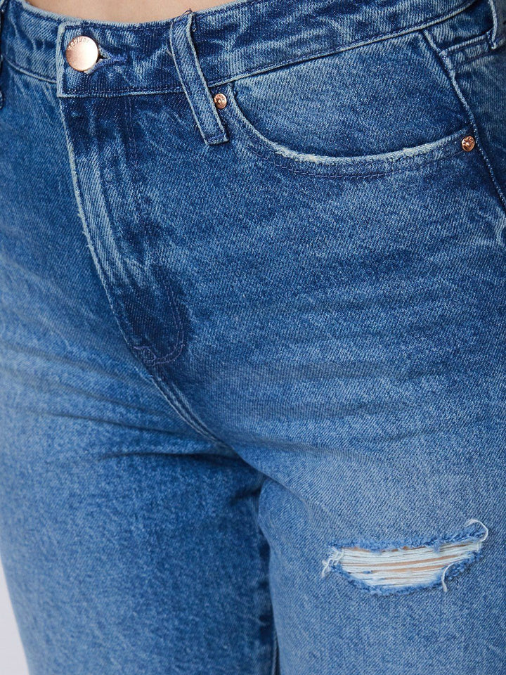 SPYKAR Women Straight Fit High-Rise Mildly Distressed Light Fade Stretchable Jeans