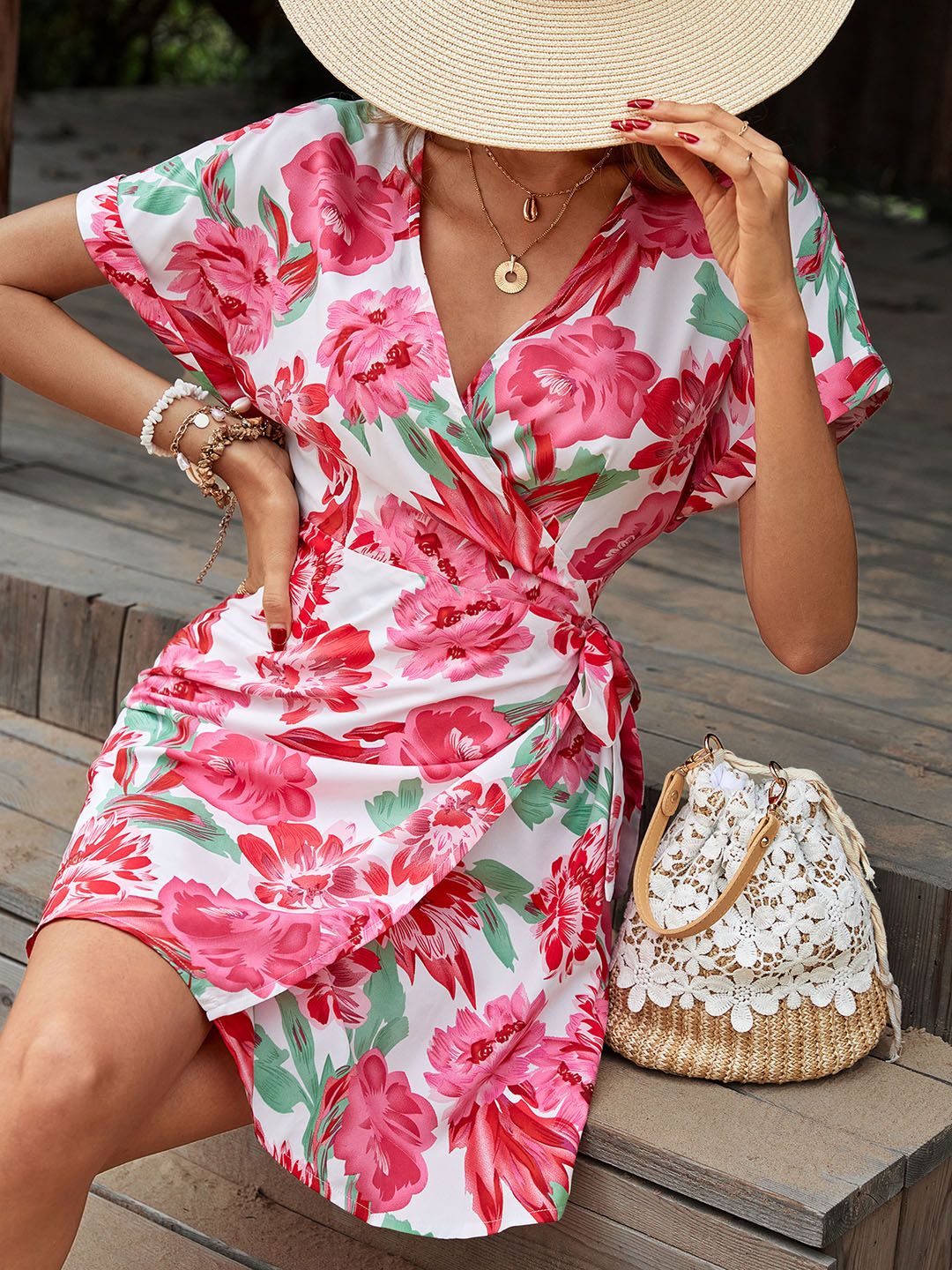 DressBerry Floral Print Wrap Mini Dress