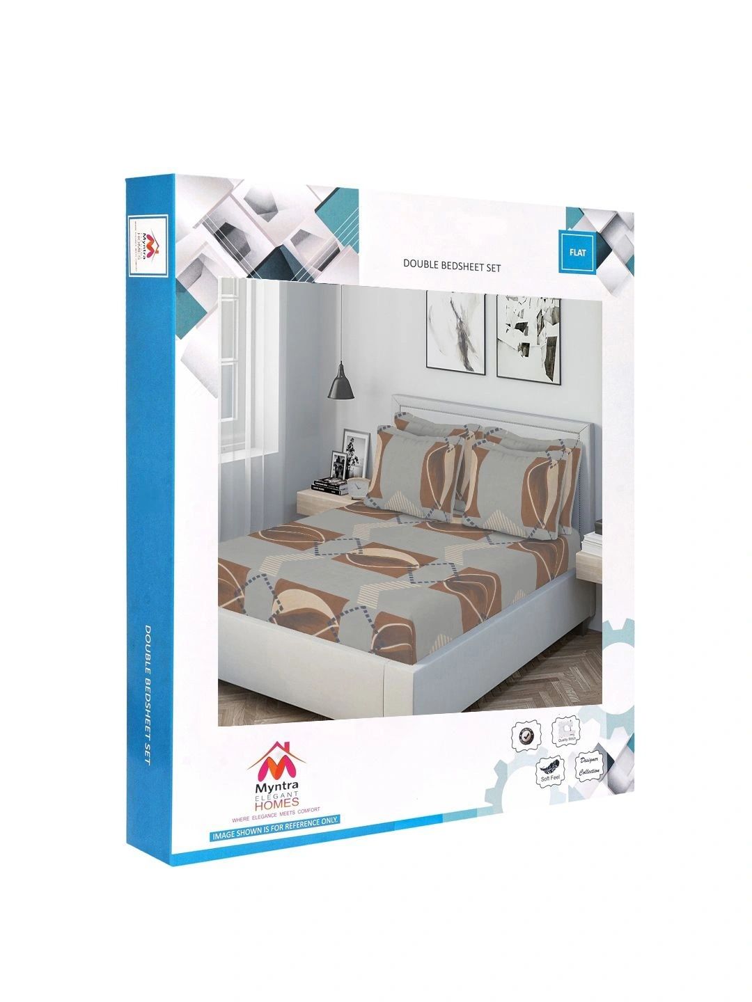 Myntra Elegant Homes Multicolor Geometric 300 TC King Double Bedsheet dengan 4 Sarung Bantal