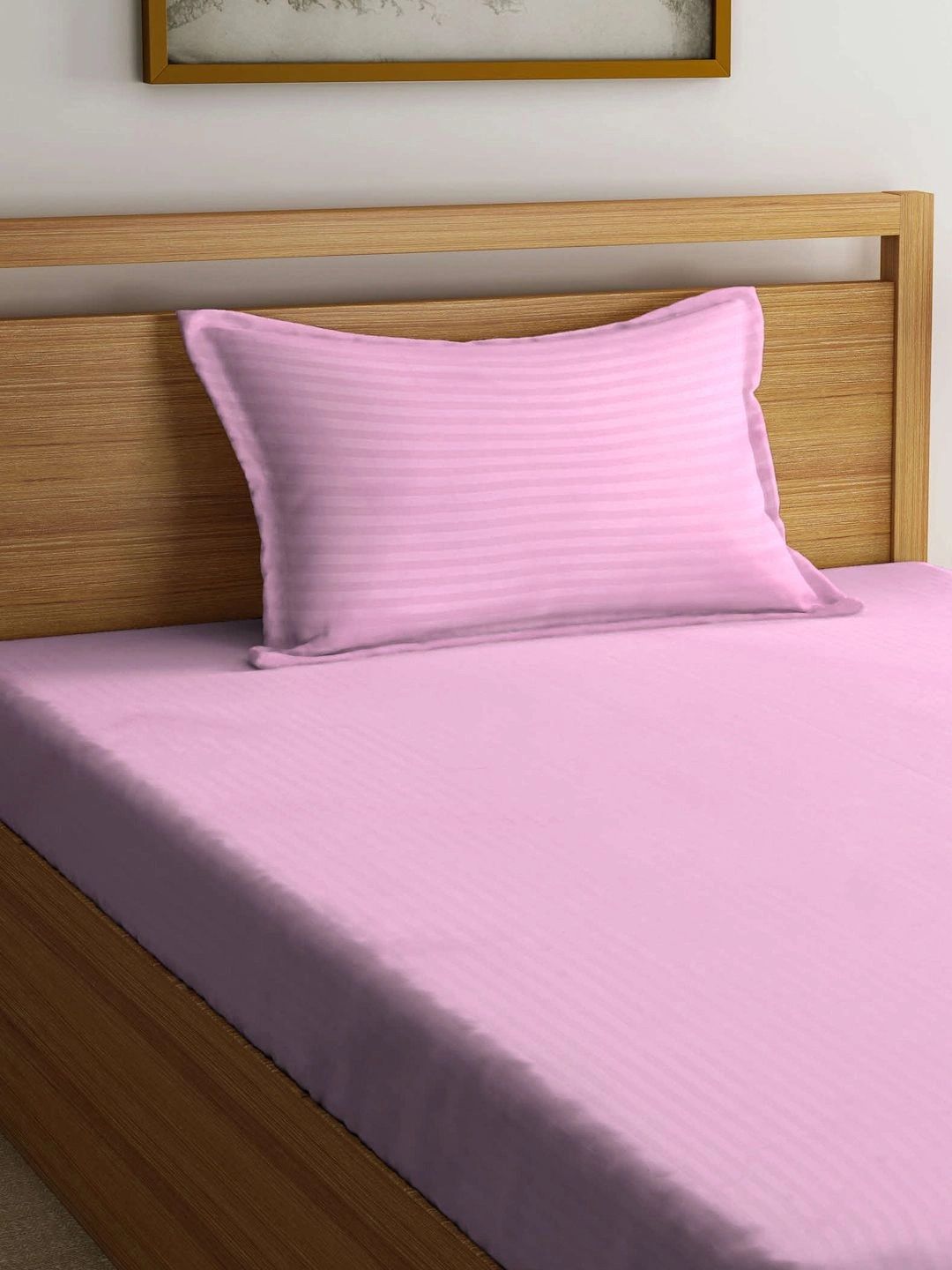 Myntra Elegant Homes Pink Striped 300 TC Single Bedsheet with 1 Pillow Covers