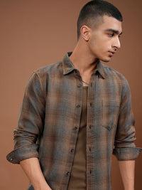 Highlander Lelaki Rose Emas Tarton Periksa Kasual Slim Fit Shirt