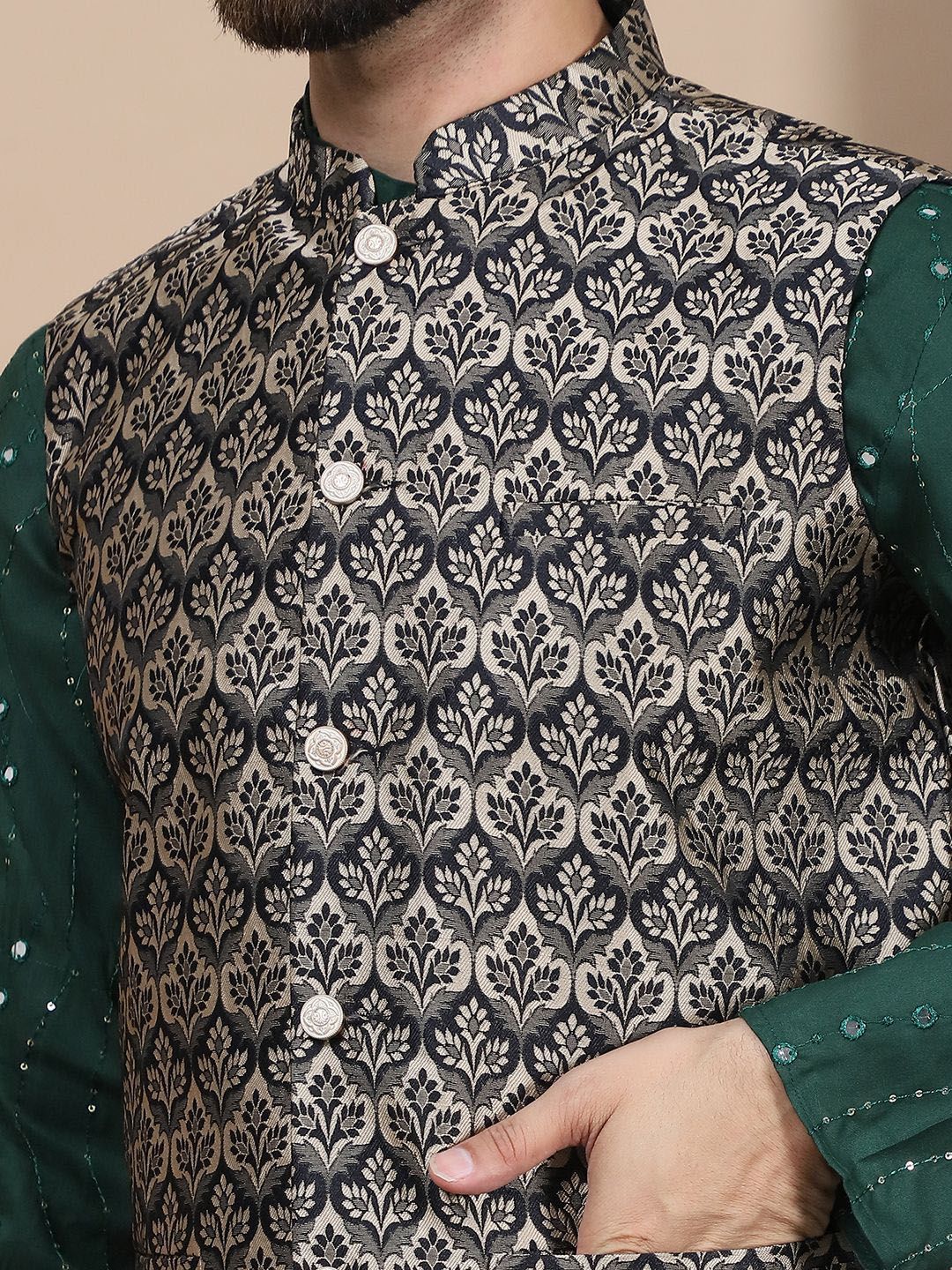 Anouk Embroidered Regular Sequinned Pure Cotton Straight Kurta With Churidar