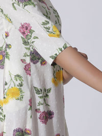 W Floral Printed Keyhole Neck Panelled Cotton A-Line Kurta