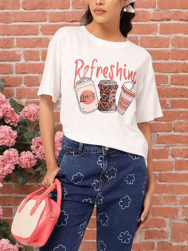 DressBerry Refresh & Slay Printed Relaxed Fit T-shirt