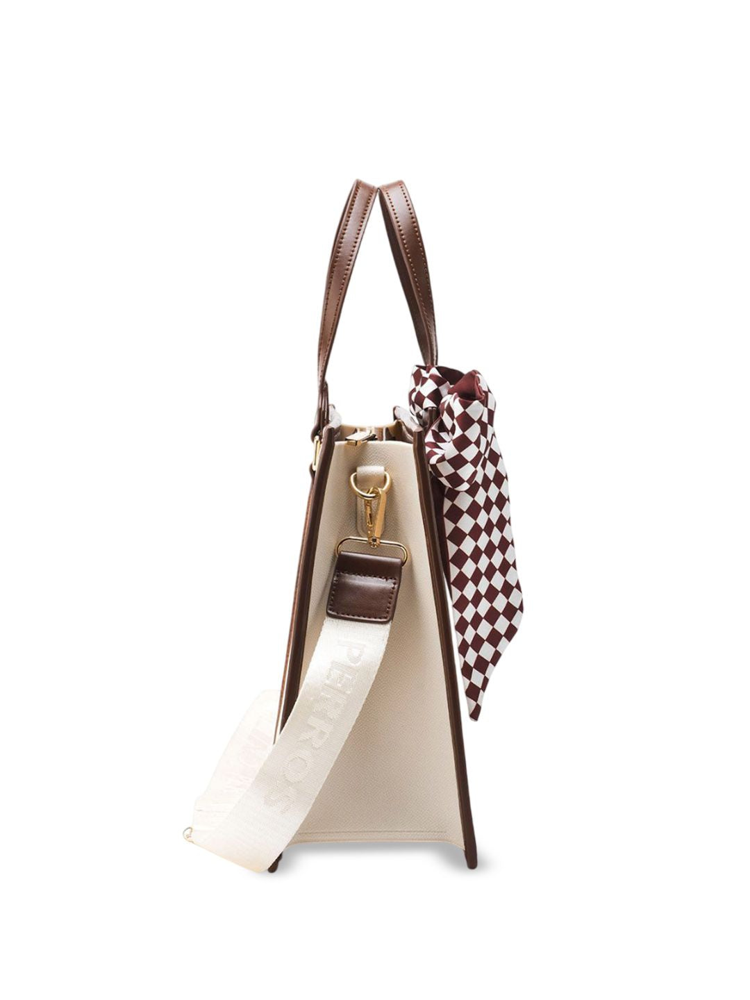 Lino Perros Checked Structured Tote Bag with Cut Work