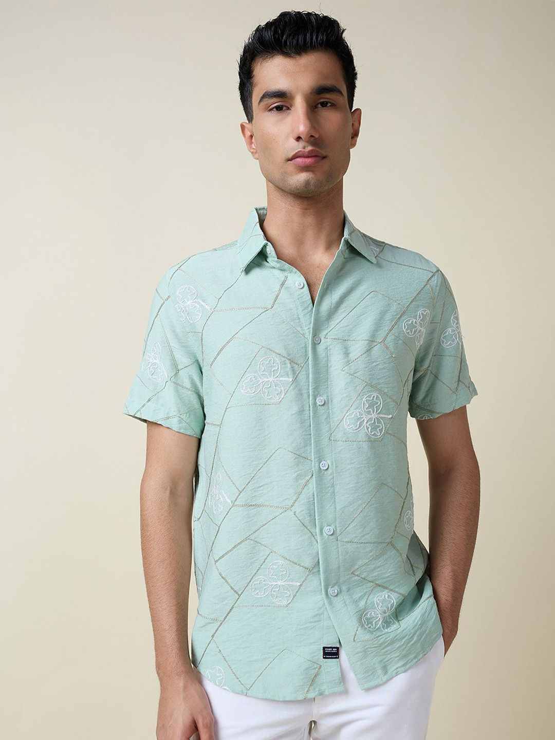 Thomas Scott Men Embroidered Regular Fit Casual Shirt