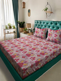 Myntra Elegant Homes Book Fold Red Printed 300 TC Fitted King Bedsheet Set 2.5m x 2.25m