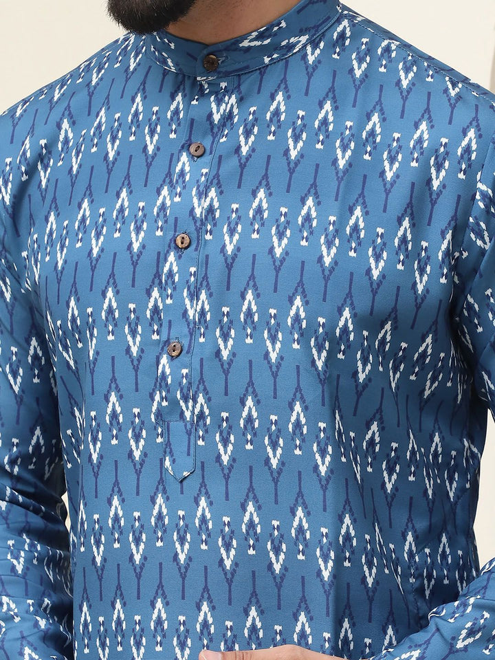 SOJANYA Motif Etnik Printed Band Collar Leher Lengan Panjang Kapas Tulen Kurta Lurus