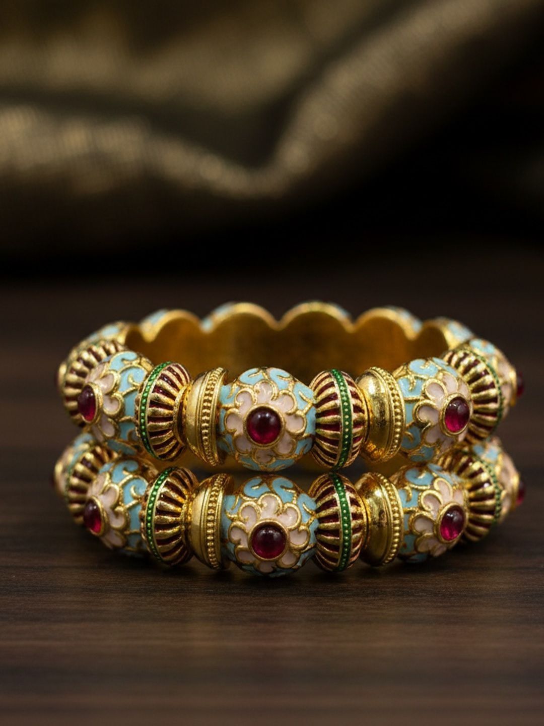 PANASH Set of 2 Gold-Plated Stone-Studded Bangle