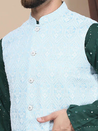 Anouk Green Floral Embroidered Straight Sequinned Pure Cotton Kurta with Churidar