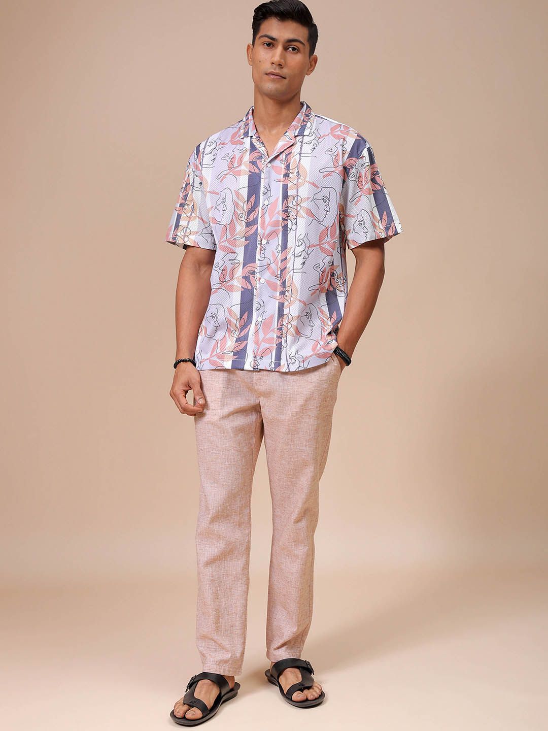 The Indian Garage Co Men Relaxed Fit Sketch Art  Printed Textured Resortwear Shirt