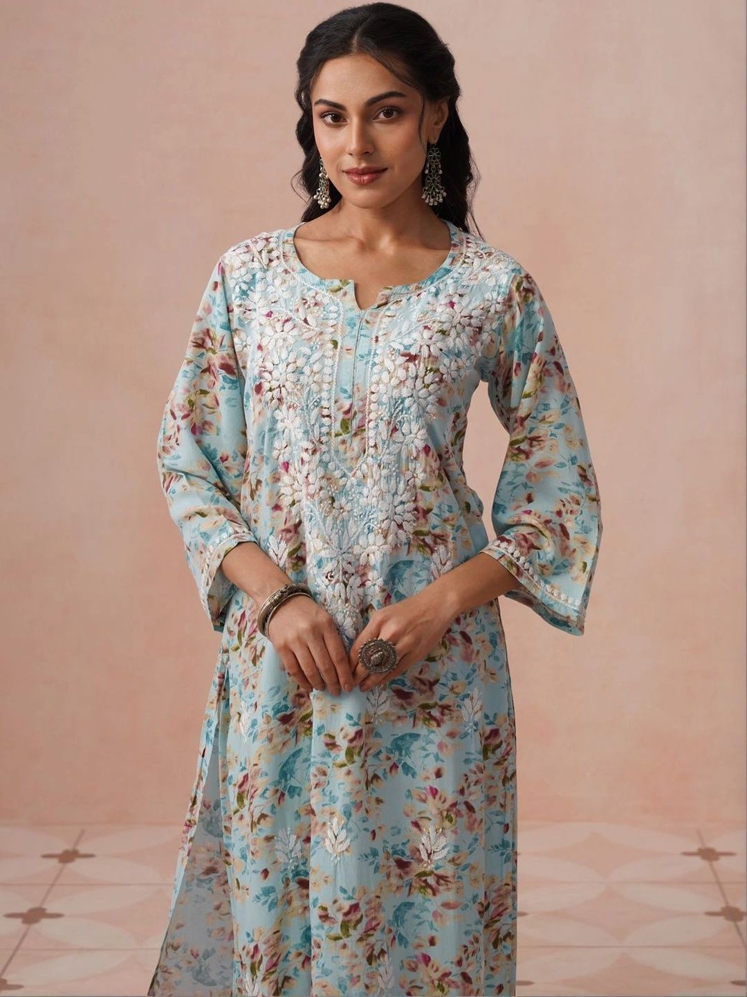 House of Chikankari Women Printed Regular Chikankari Kurta with Trousers