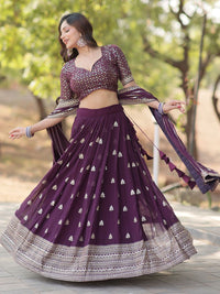 KALINI Embroidered Silk Georgette Semi Stitched Lehenga & Unstitched Blouse With Dupatta