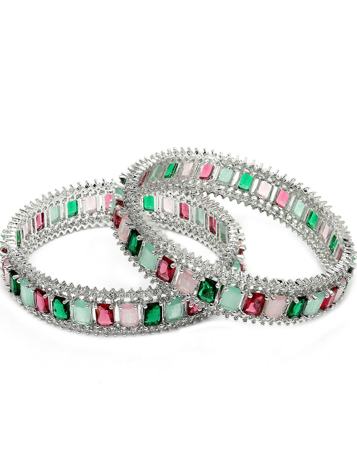 KARATCART Set Of 2 Silver-Plated AD-Studded Bangles