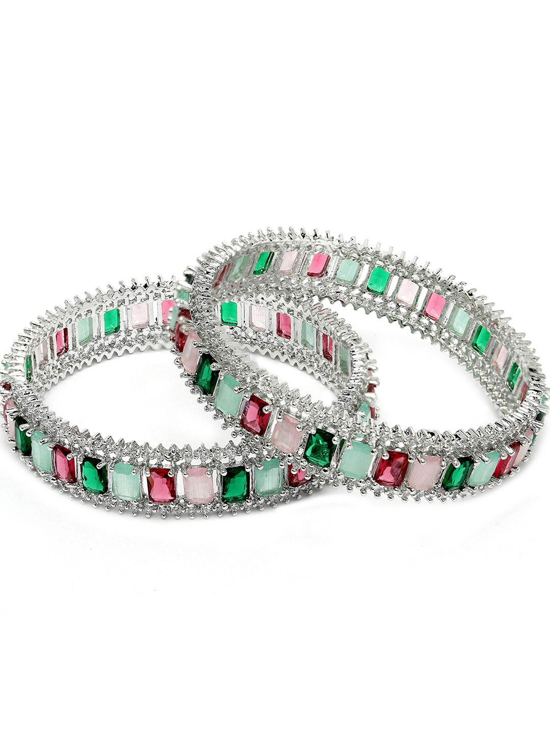 KARATCART Set Of 2 Silver-Plated AD-Studded Bangles