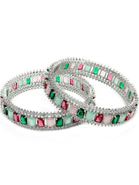 KARATCART Set Of 2 Silver-Plated AD-Studded Bangles
