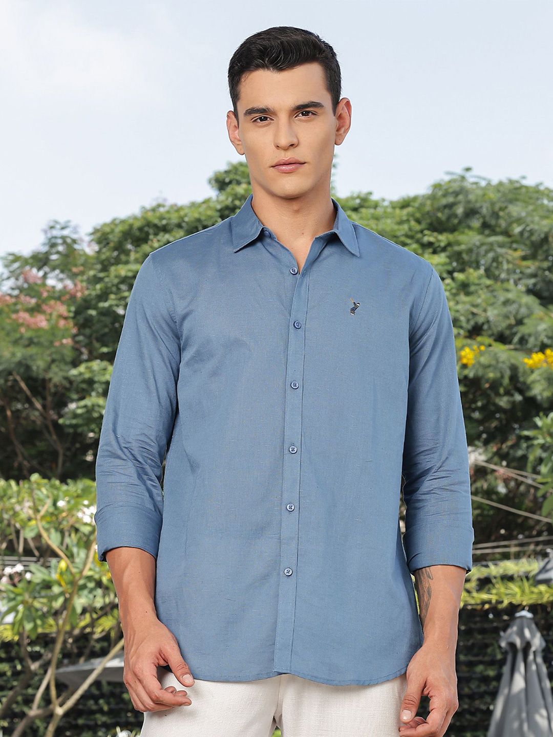 Thomas Scott Men Premium Slim Fit Solid Spread Collar Casual Shirt