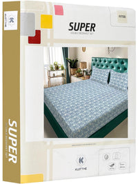 KLOTTHE Blue Geometric 300 TC King Bedsheet with 2 Pillow Covers