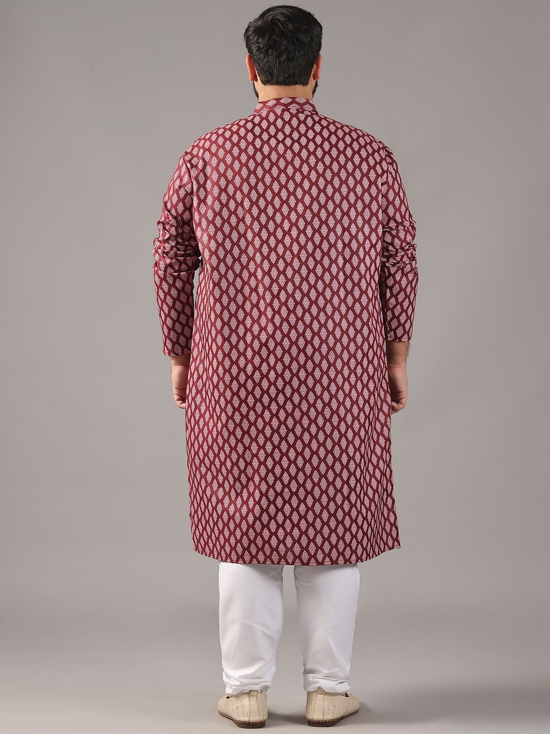 SOJANYA PLUS Plus Size Lelaki Motif Etnik Bercetak Kolar Jalur Kurta Lurus Dengan Piyama