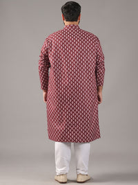 SOJANYA PLUS Plus Size Lelaki Motif Etnik Bercetak Kolar Jalur Kurta Lurus Dengan Piyama