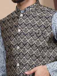 Anouk Geometric Printed Regular Pure Cotton Straight Kurta With Churidar & Nehru Jacket