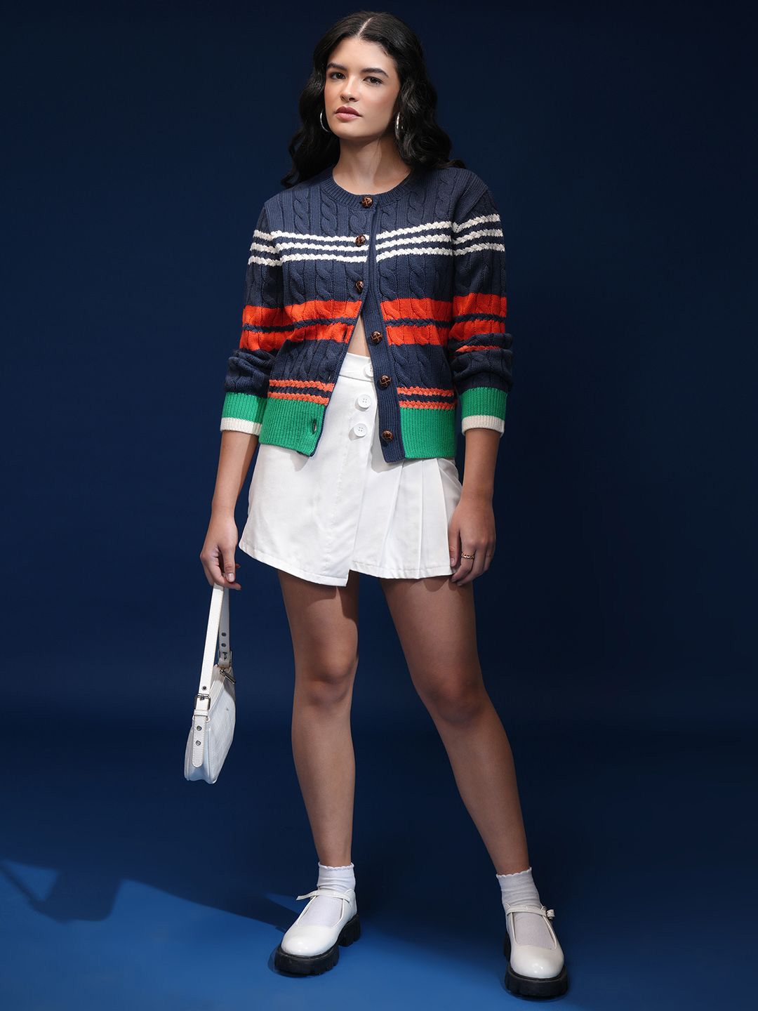 ESPYR By Tokyo Talkies Women Cable Knit Self Design Cardigan