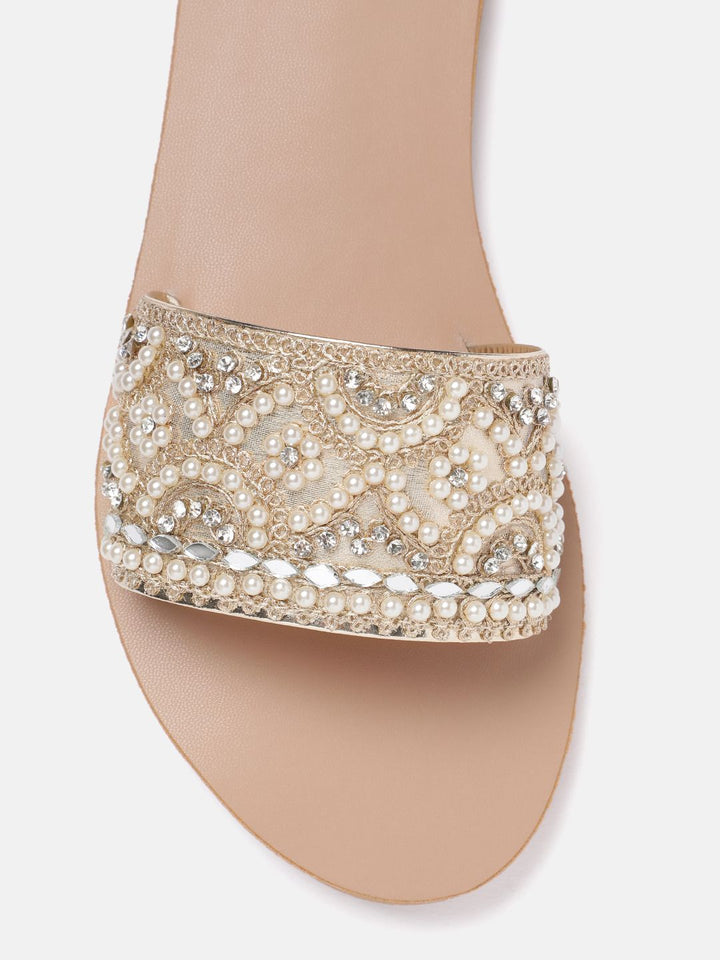 Anouk Women Ethnic Motif Embellished Open Toe Flats