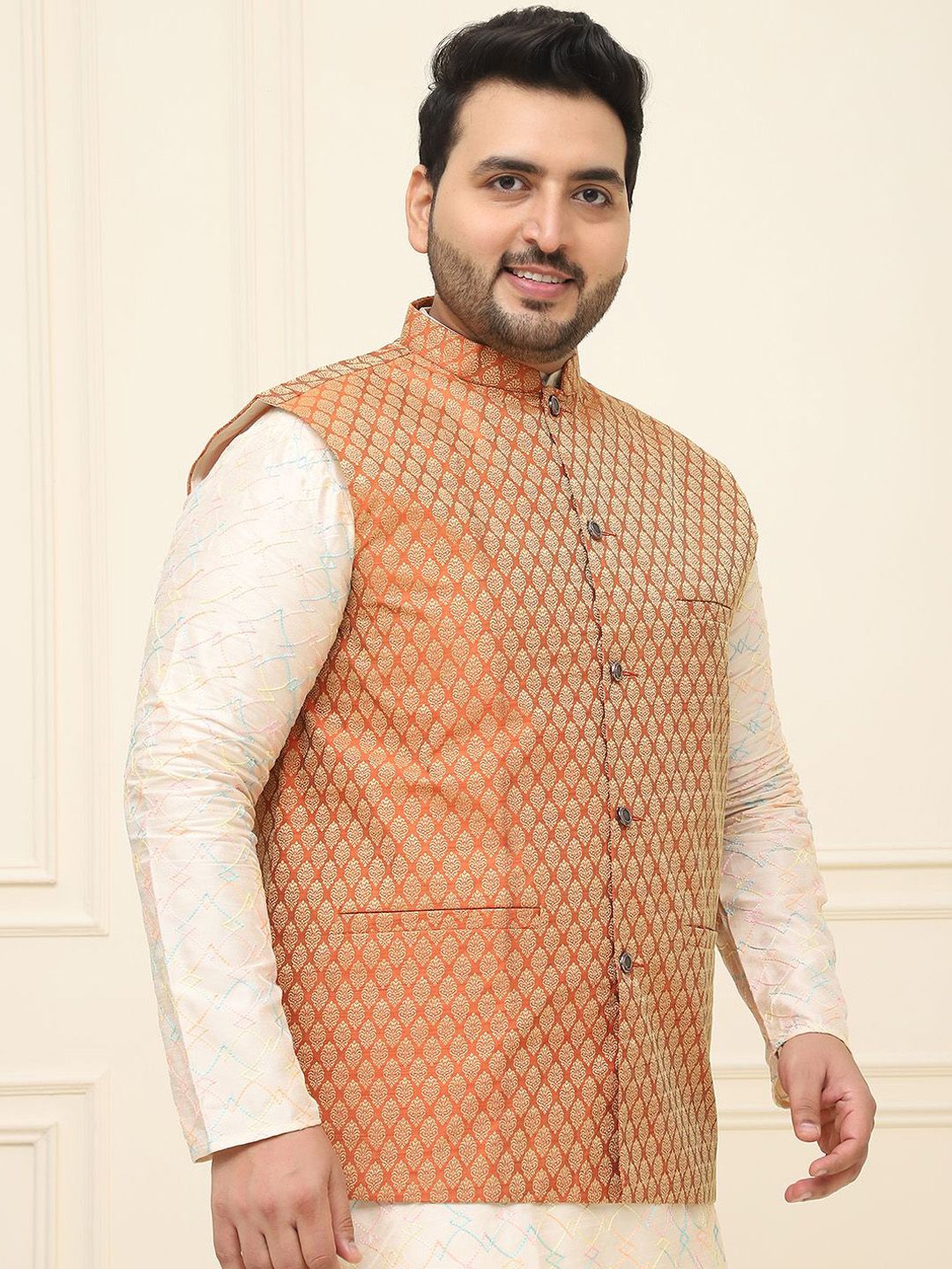 SOJANYA PLUS Men Printed Nehru Plus Size Jacket
