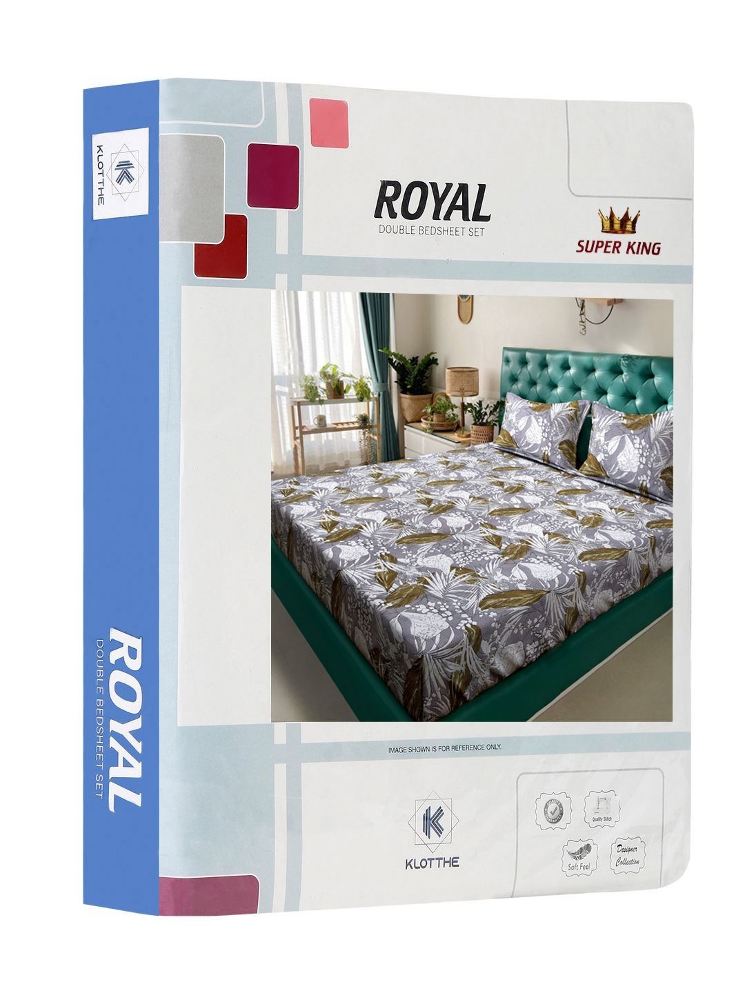 KLOTTHE Grey Leaf Polycotton 300 TC King Fine Bedsheet with 2 Pillow Covers-106 x 106 inches