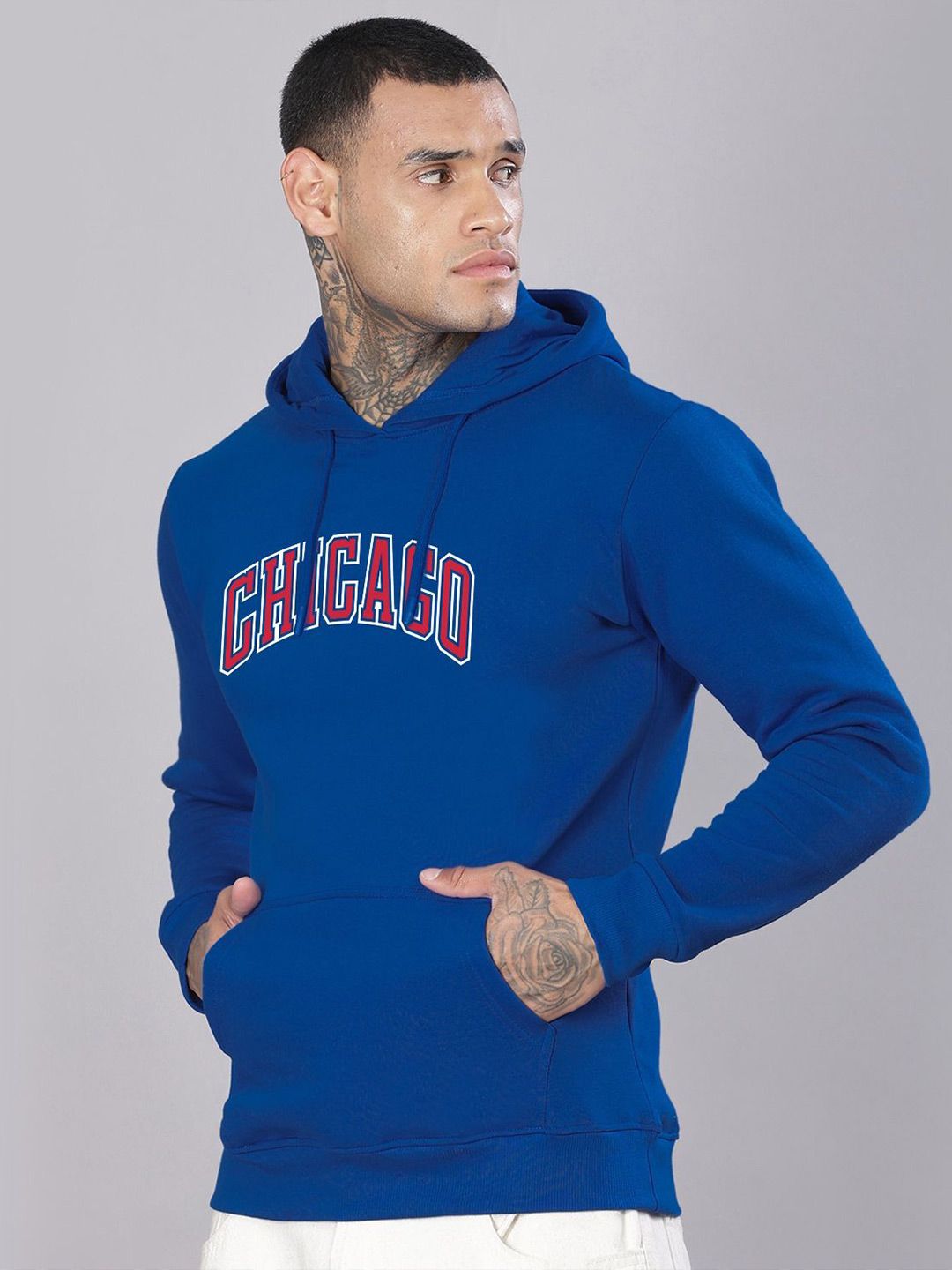 ADRO Men Typography Printed Hood Cotton Pullover Sweatshirt