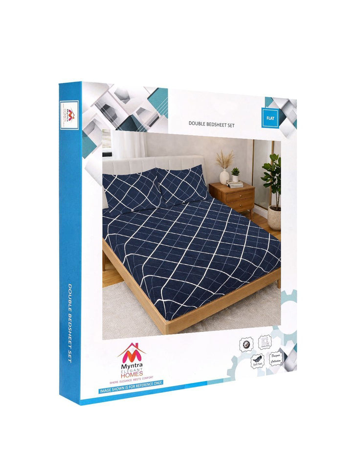 Myntra Elegant Homes Blue Geometric 300 TC King Double Bedsheet with 2 Pillow Covers