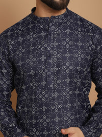 Anouk Men Navy Blue Geometric Thread Work Kurta