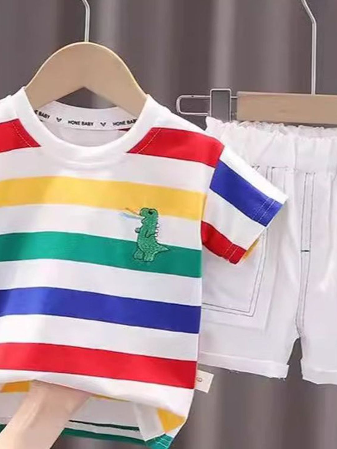 YK Boys Striped Printed Round Neck T-Shirt With Shorts