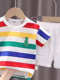 YK Boys Striped Printed Round Neck T-Shirt With Shorts