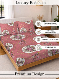 Myntra Elegant Homes Rust & Pink Floral 300 TC Cadar Katil King dengan 2 Sarung Bantal