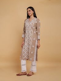 HOUSE OF KARI Floral Embroidered Cotton Chikankari Kurta