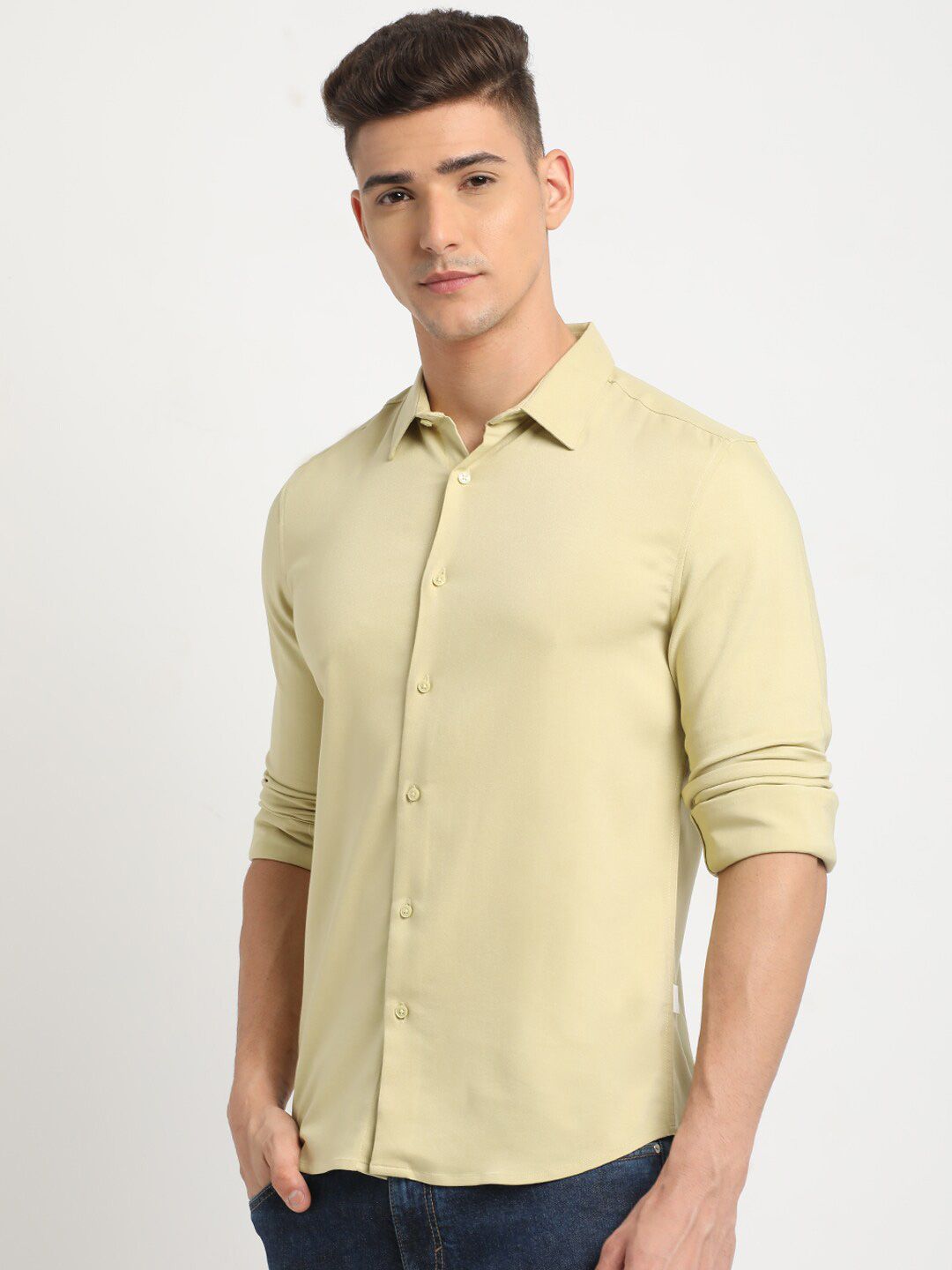 THE BEAR HOUSE Spread Collar Long Sleeves Slim Fit Casual Shirt