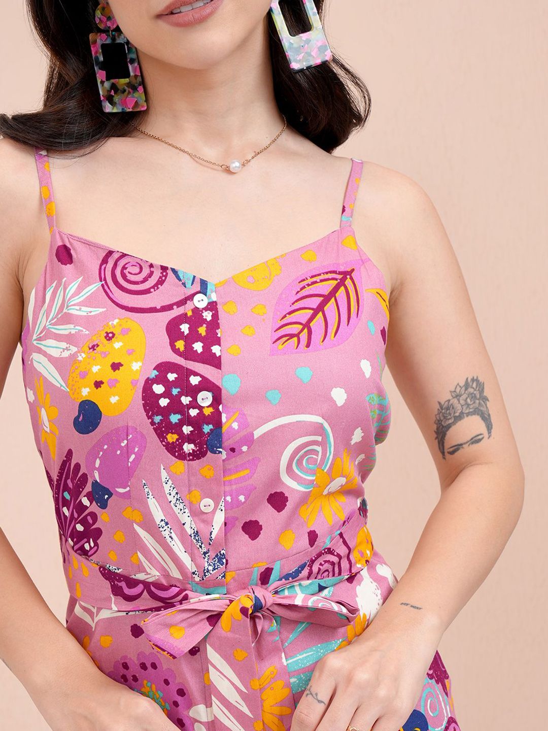 Vishudh Women Printed Basic Sleeveless Jumpsuit