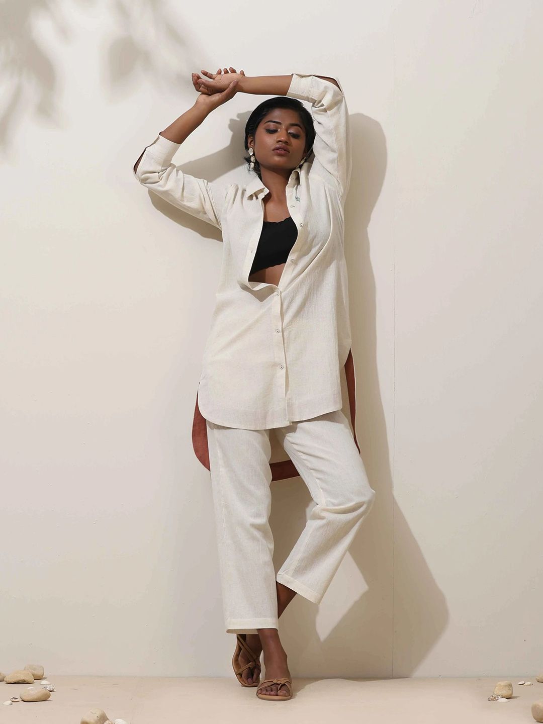 trueBrowns Off White Cotton Kurta Co-Ord Set