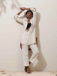 trueBrowns Off White Cotton Kurta Co-Ord Set