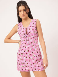 DressBerry Sweet Serenity Checked Cherry Print Mini Sheath Dress