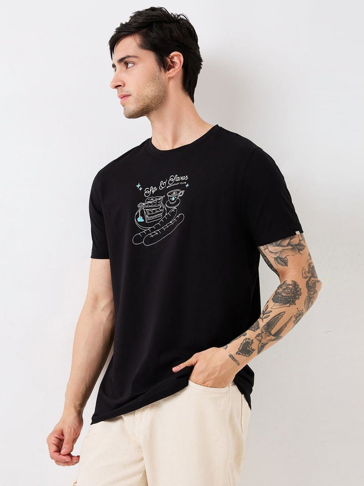 SPYKAR Men Graphic Printed Round Neck Cotton Slim Fit T-shirt